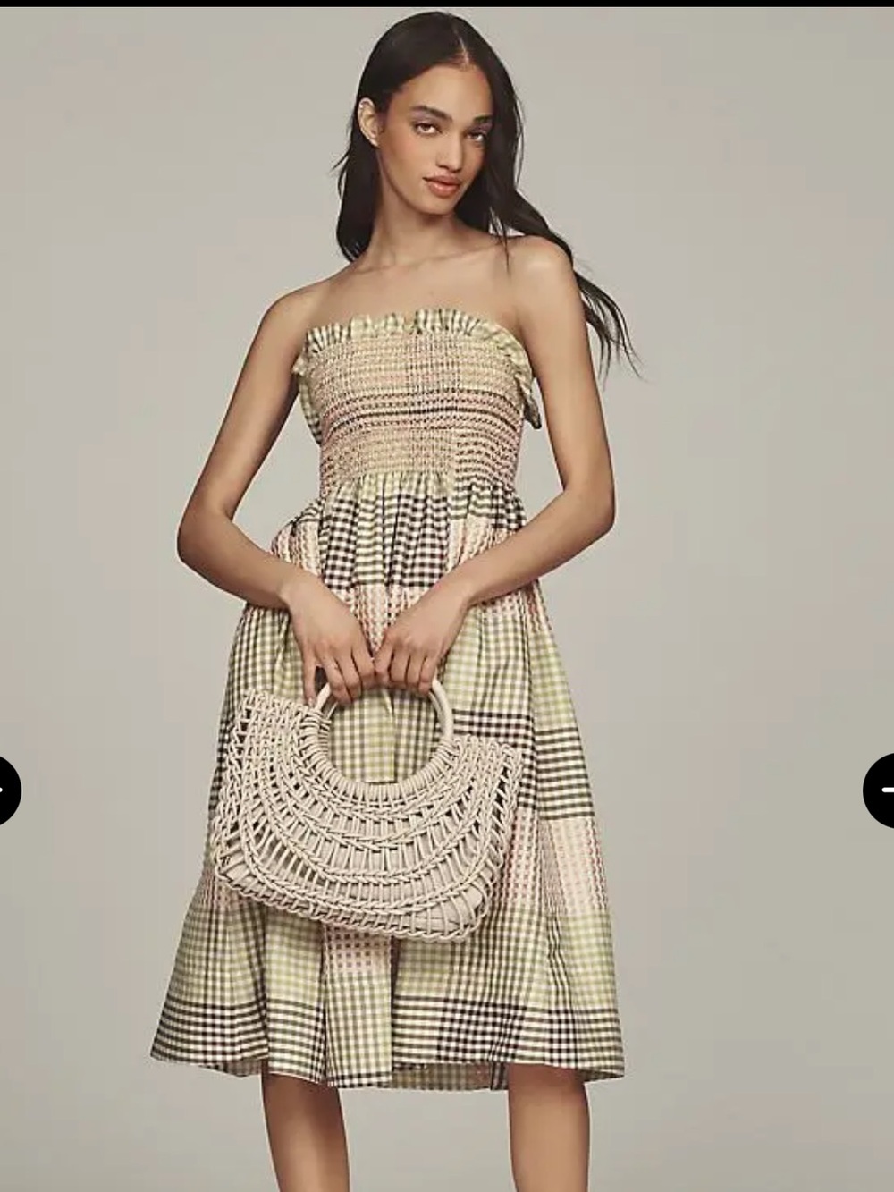 Maeve for Anthropologie Strapless A-line Midi Dress Check Ruffle XS